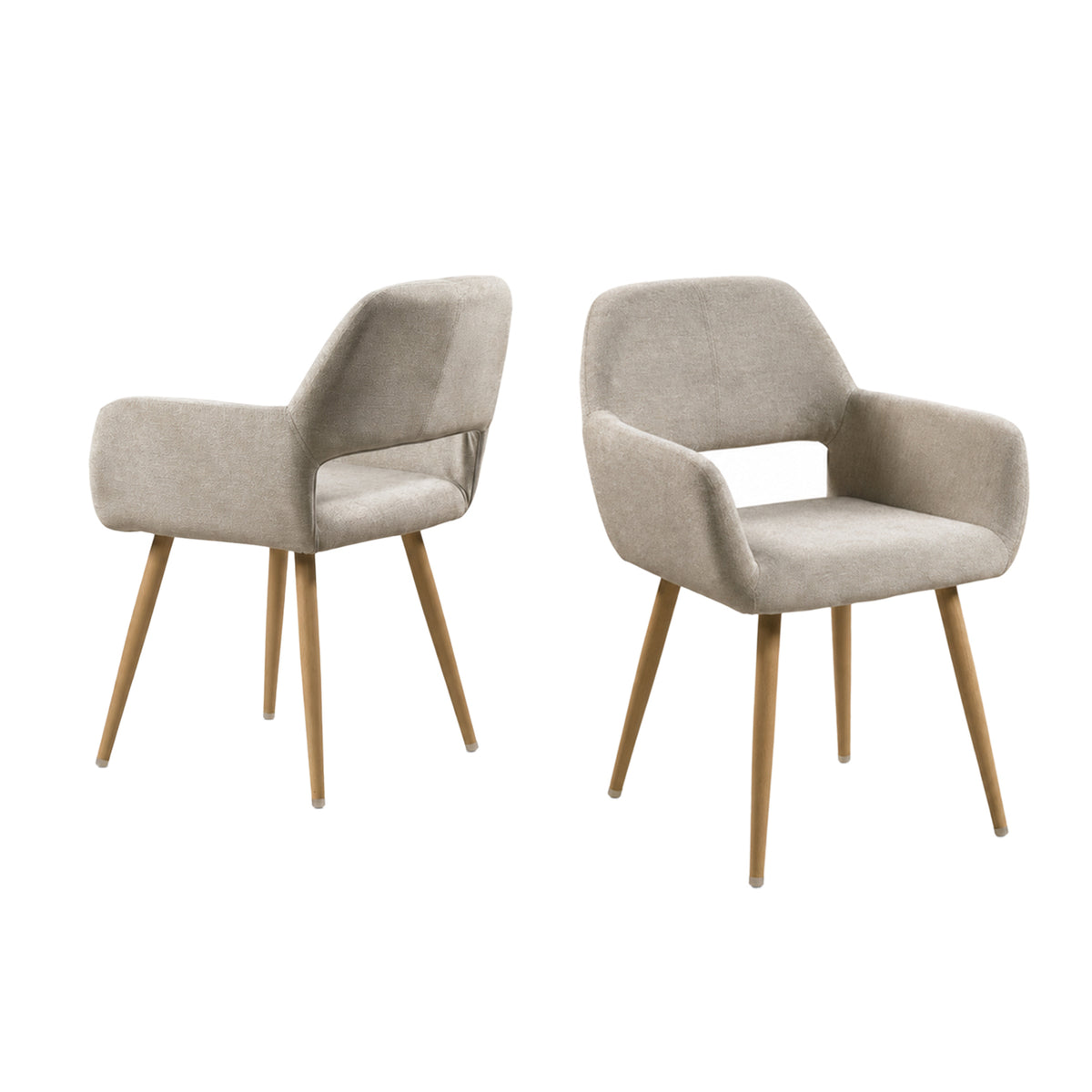 Cromwell - Ensemble de 2 fauteuils de salle à manger scandinaves avec accoudoirs en tissu beige et pieds imitation chêne