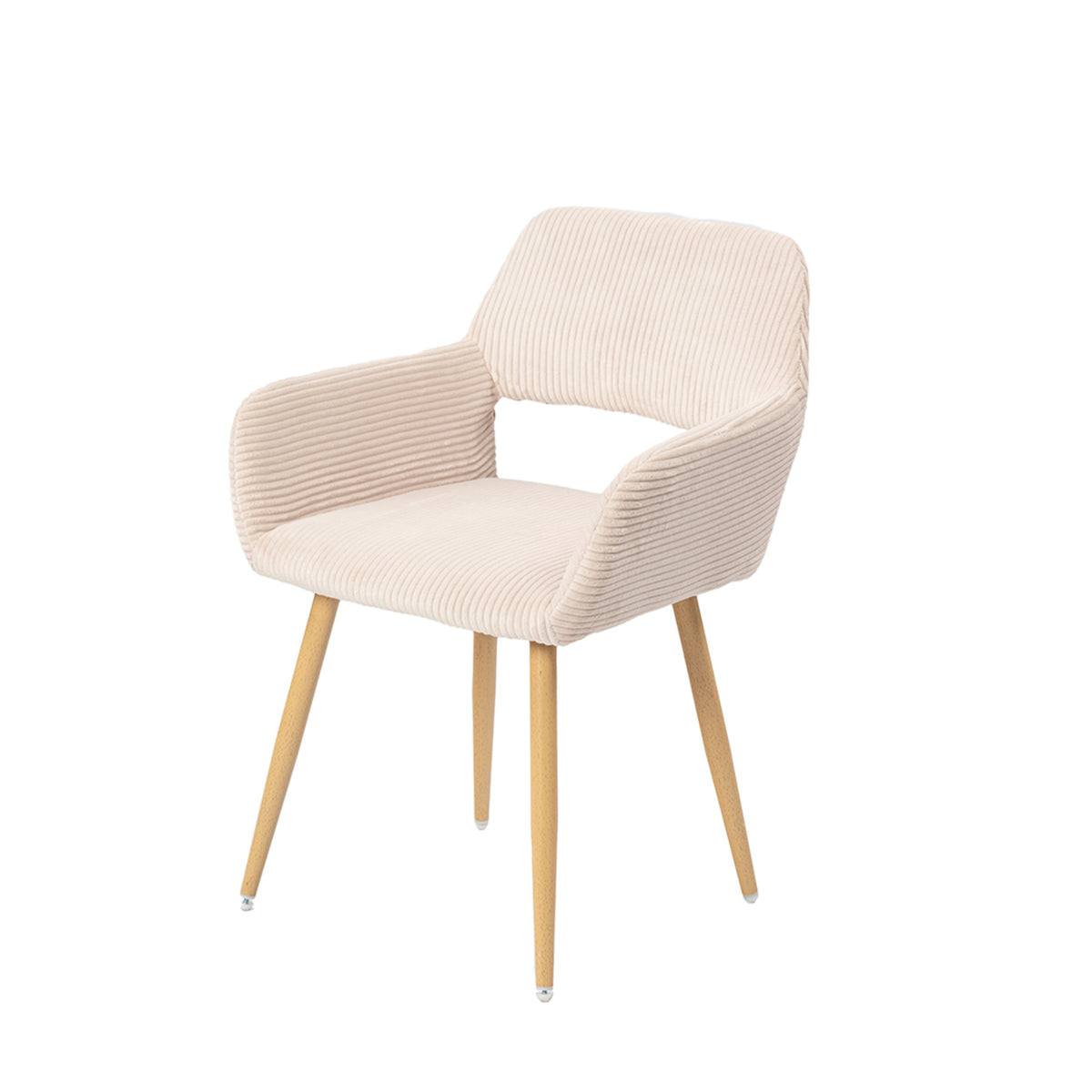 Cromwell - Ensemble de 2 fauteuils de salle à manger scandinaves avec accoudoirs en velours côtelé beige et pieds imitation chêne