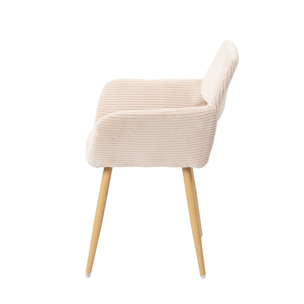 Cromwell - Ensemble de 2 fauteuils de salle à manger scandinaves avec accoudoirs en velours côtelé beige et pieds imitation chêne