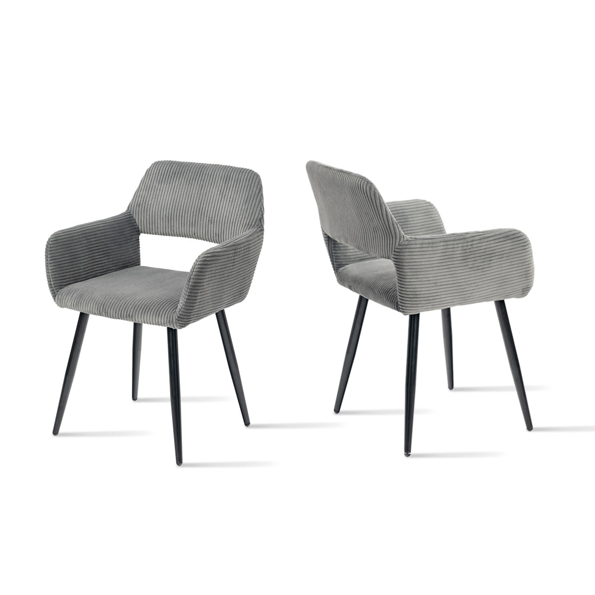 Cromwell - Ensemble de 2 fauteuils de salle à manger scandinaves avec accoudoirs en velours côtelé gris foncé