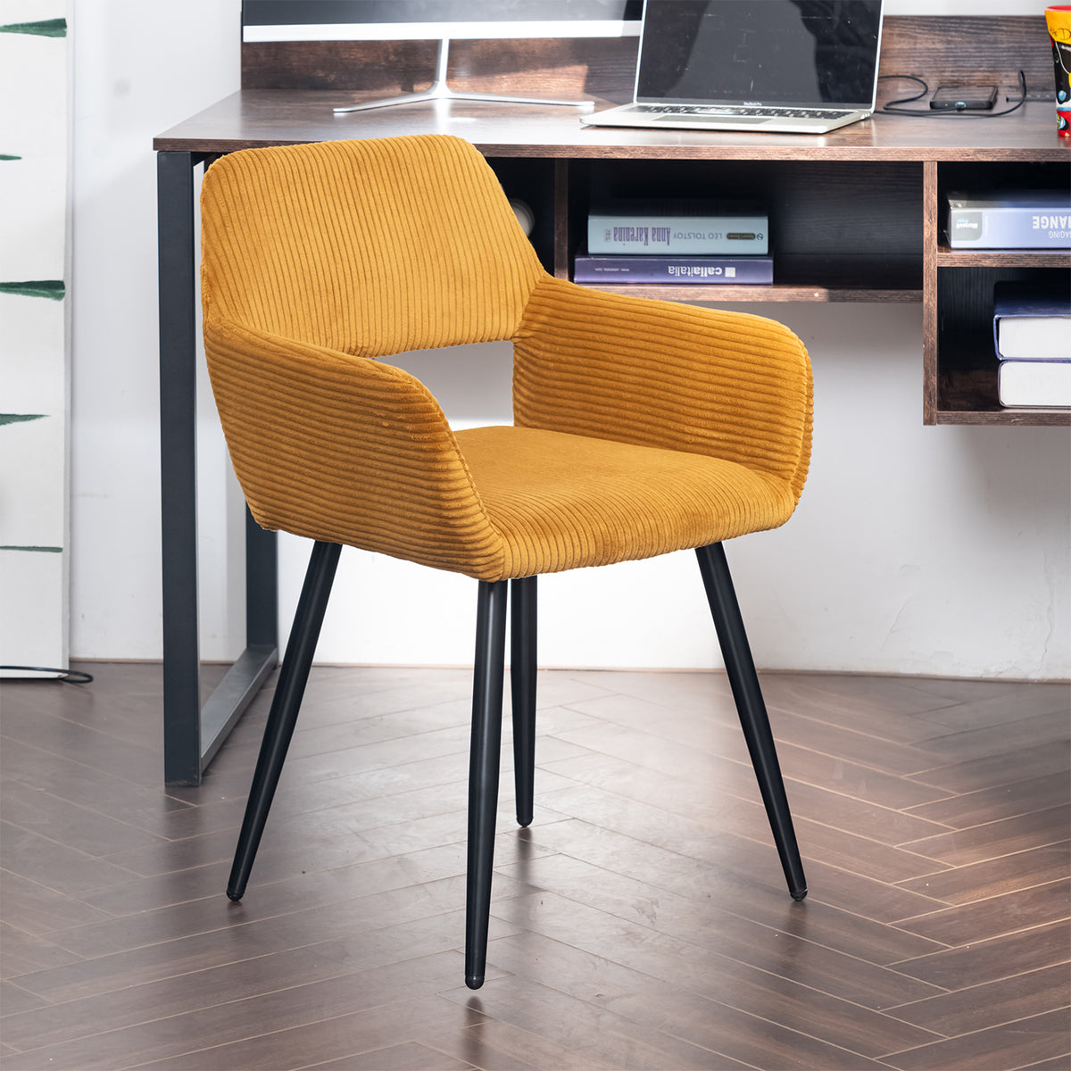 Cromwell - Ensemble de 2 fauteuils de salle à manger scandinaves avec accoudoirs en velours côtelé jaune