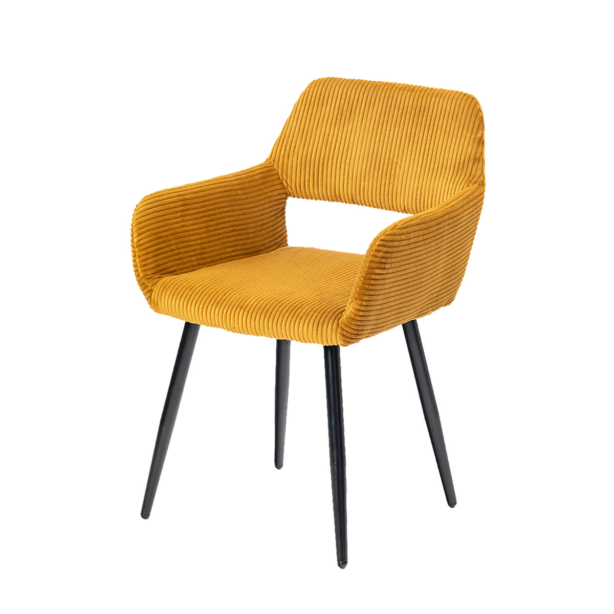 Cromwell - Ensemble de 2 fauteuils de salle à manger scandinaves avec accoudoirs en velours côtelé jaune