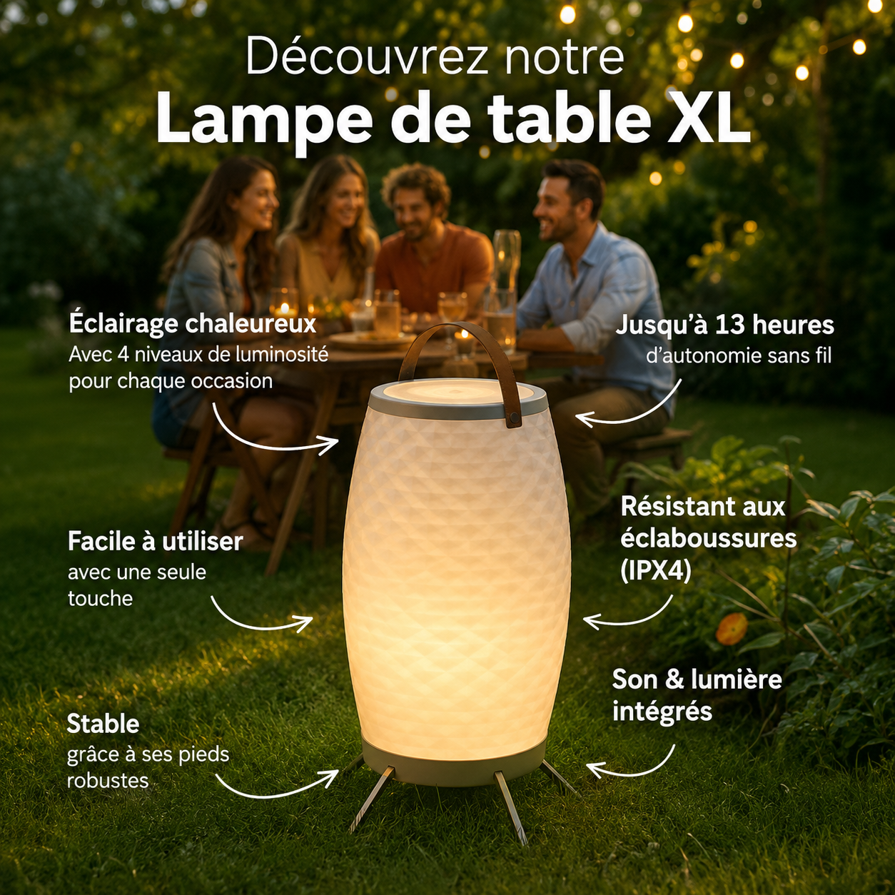 Lampe-enceinte LED sans fil avec refroidisseur à vin intégré Bali XL - Bluetooth - RGB - Blanc