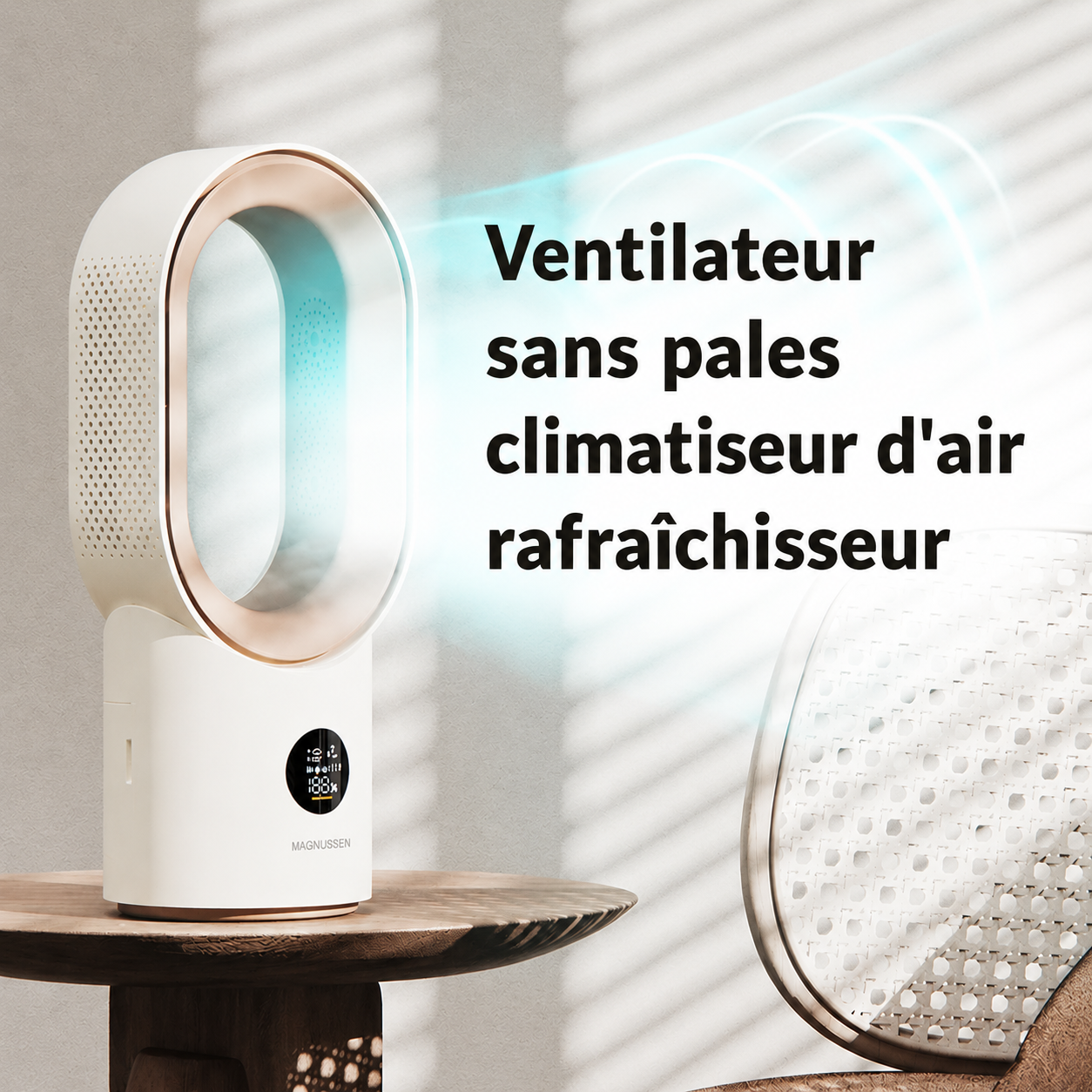 Ventilateur brumisateur sans pale beige sans fil