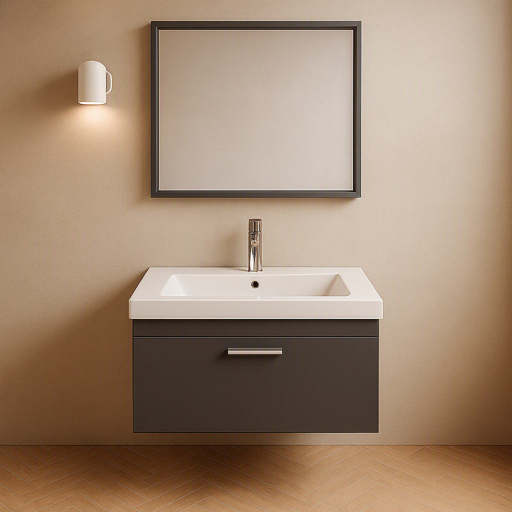Meuble simple vasque Rubite 1 tiroir 80 cm + miroir cadre