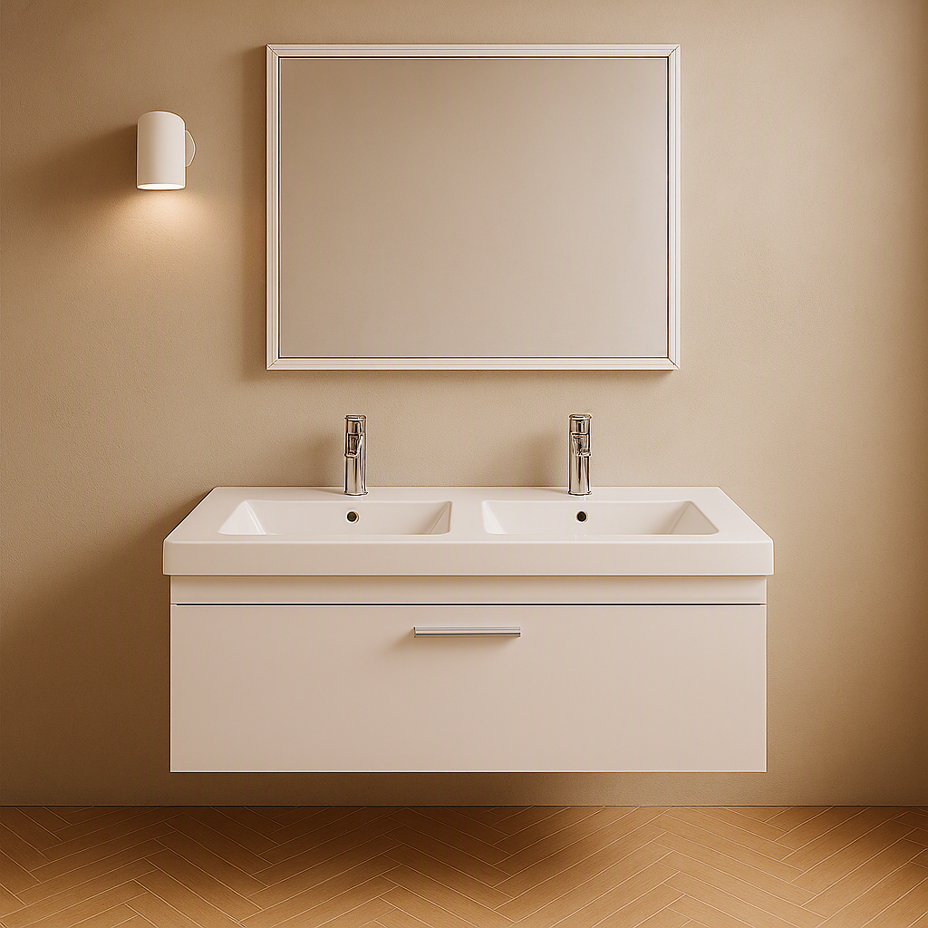 Meuble double vasque Rubite 1 tiroir 120 cm + miroir cadre