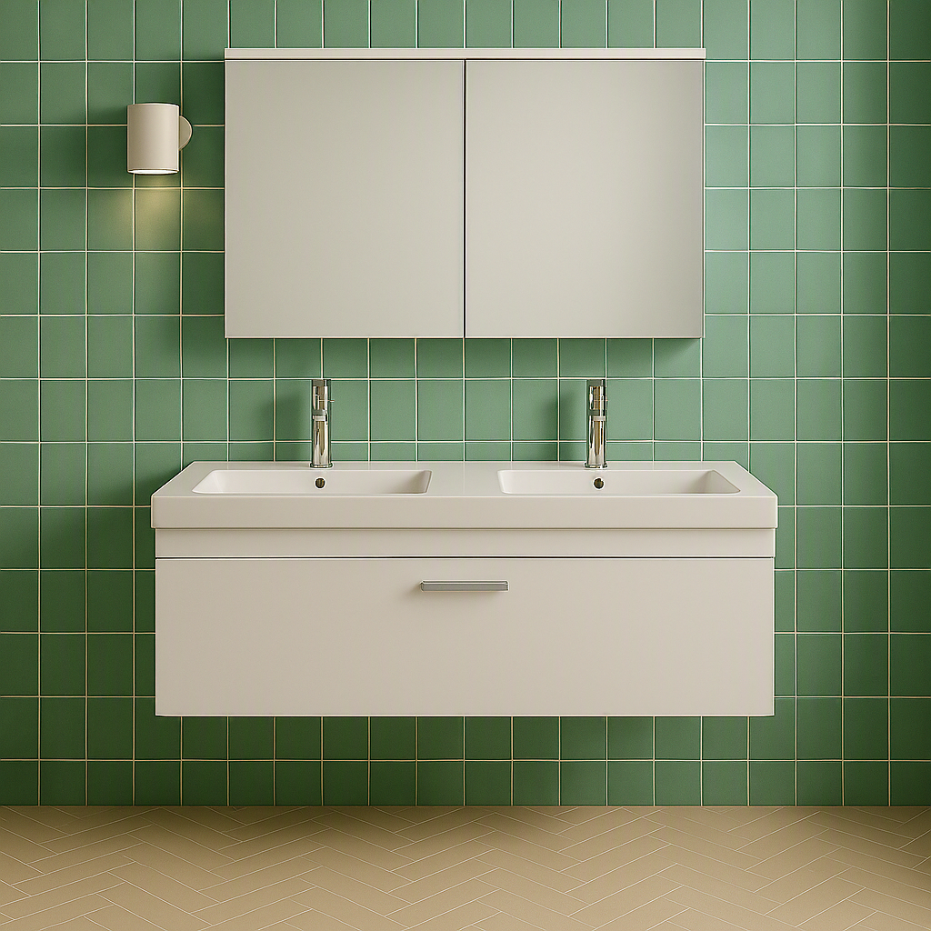 Meuble double vasque Rubite 1 tiroir 120 cm + miroir armoire