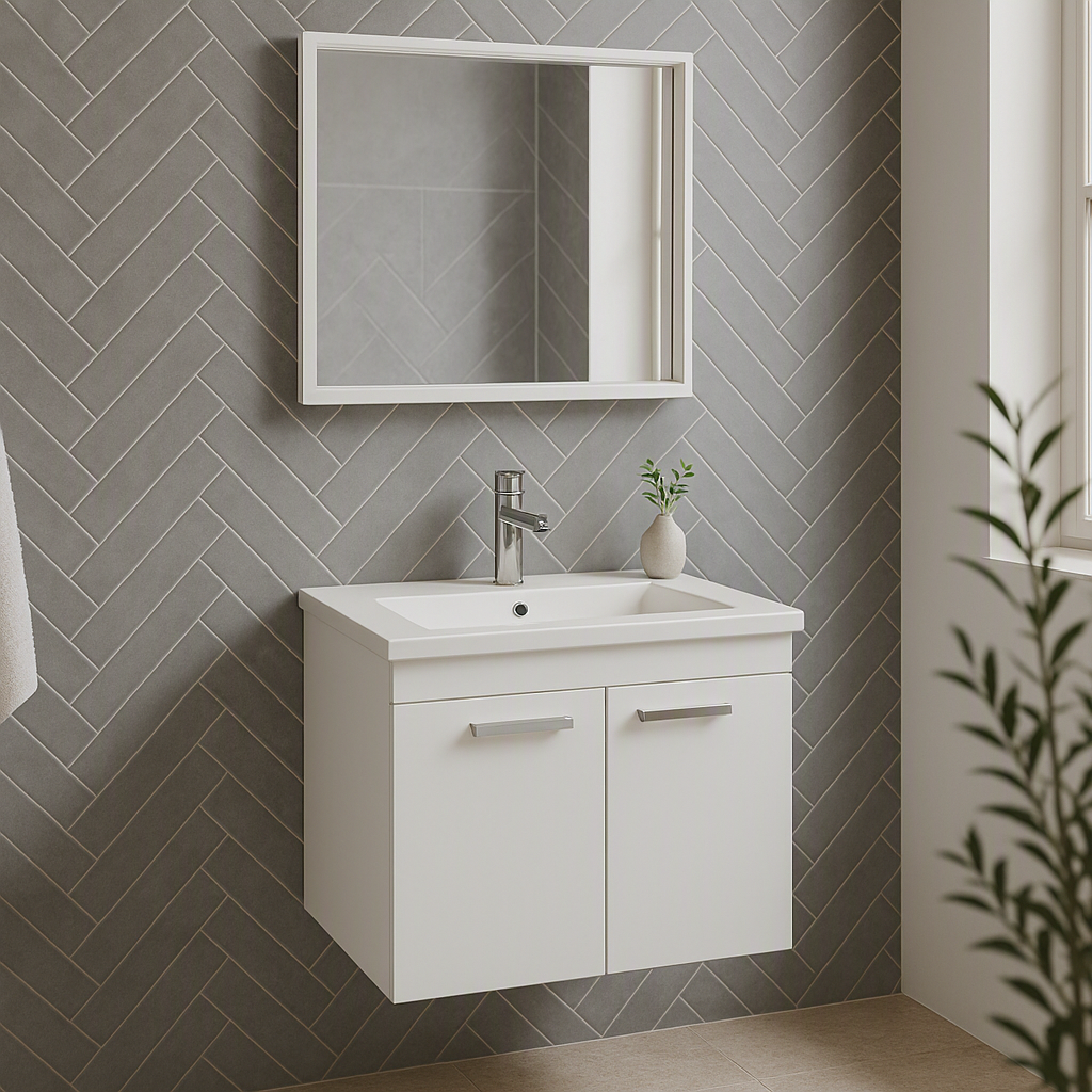 Meuble simple vasque Rubite 2 portes 60 cm + miroir cadre