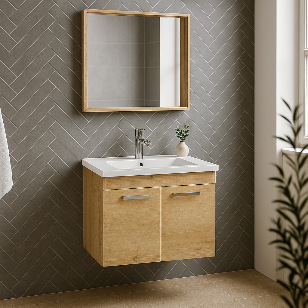 Meuble simple vasque Rubite 2 portes 60 cm + miroir cadre