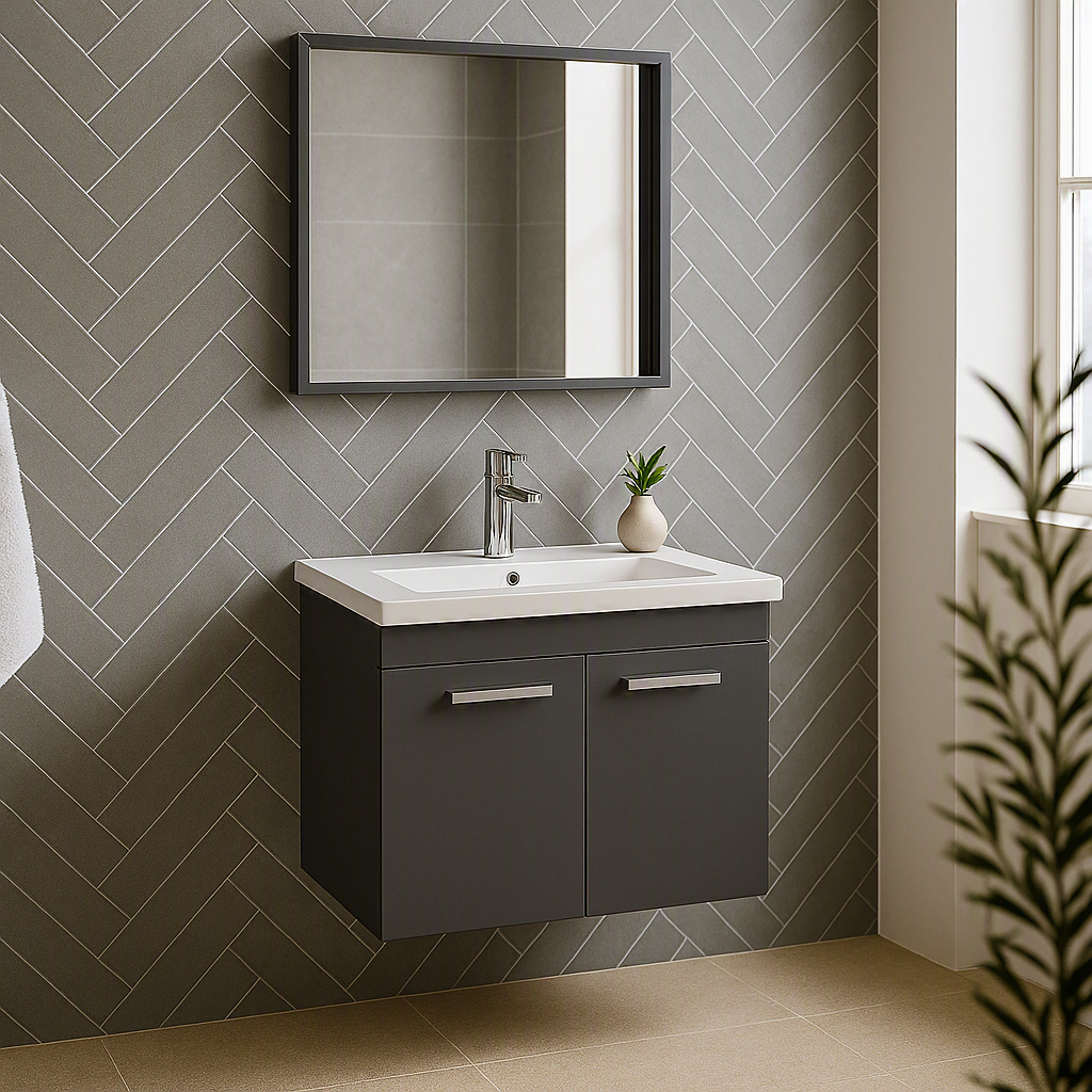 Meuble simple vasque Rubite 2 portes 60 cm + miroir cadre