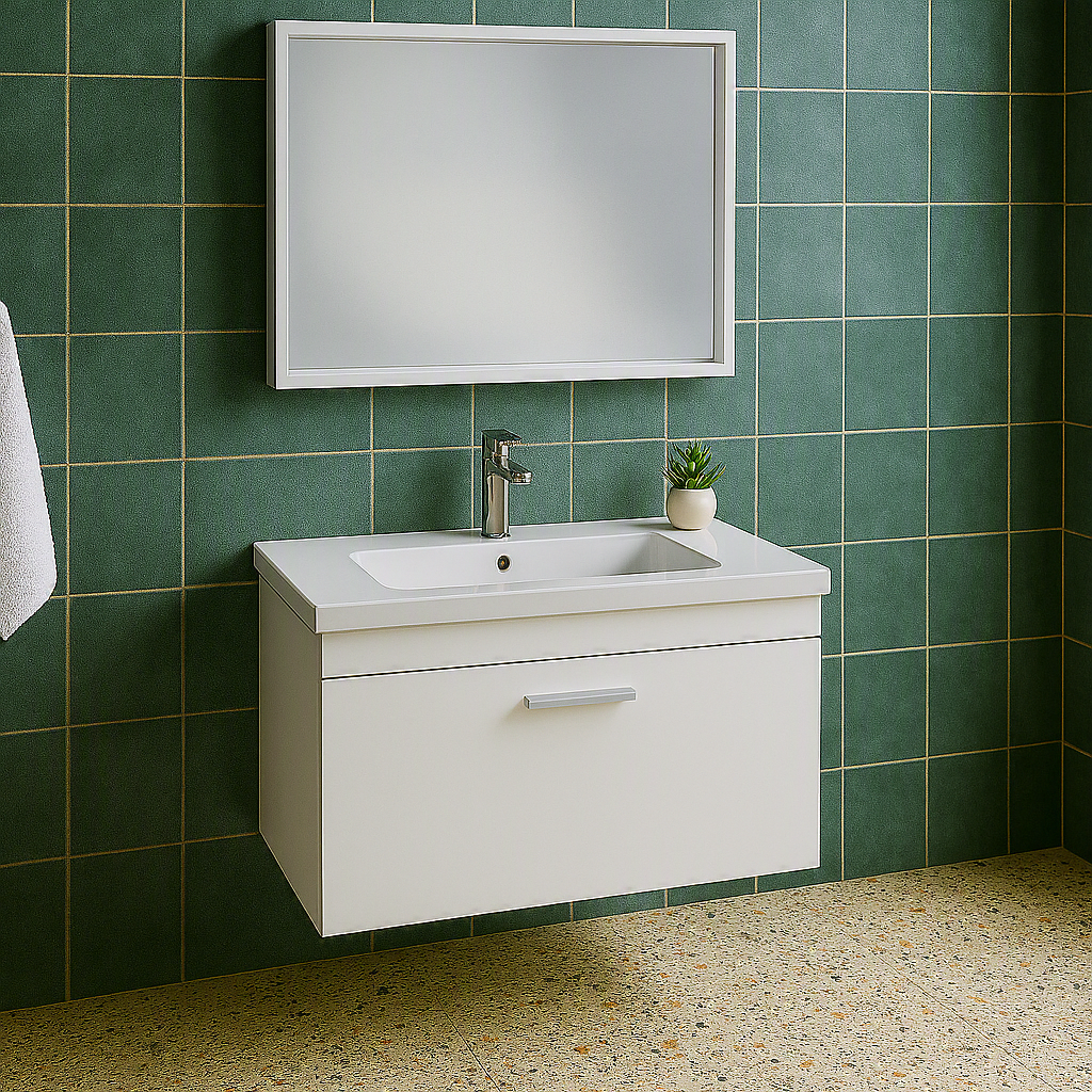 Meuble simple vasque Rubite 1 tiroir 60 cm + miroir cadre
