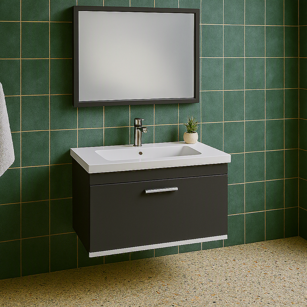 Meuble simple vasque Rubite 1 tiroir 60 cm + miroir cadre