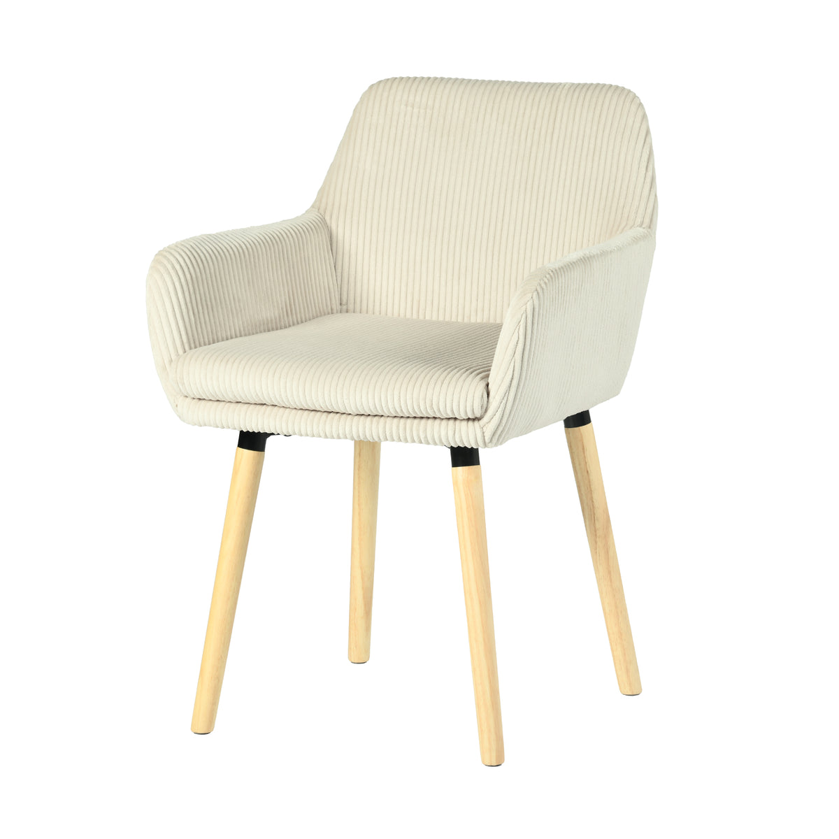 Elia - Ensemble de 2 chaises de salle à manger scandinaves en velours côtelé beige avec accoudoirs et pieds en bois