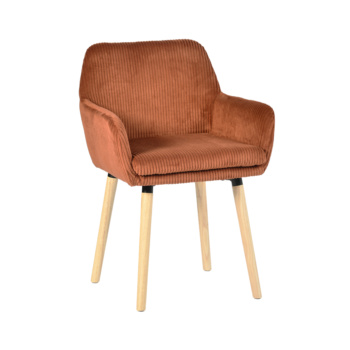 Elia - Ensemble de 2 chaises de salle à manger scandinaves en velours côtelé rouge brique avec accoudoirs et pieds en bois
