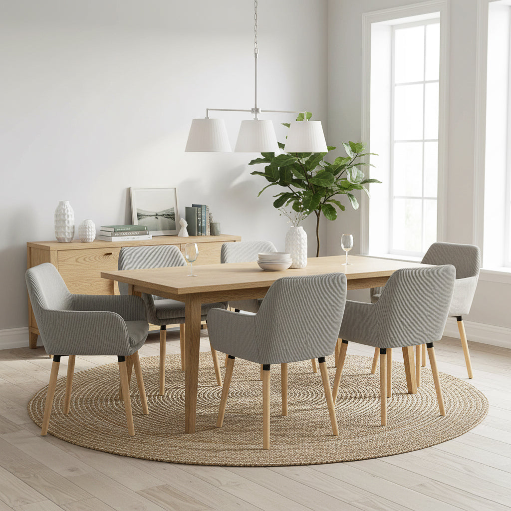 Elia - Ensemble de 2 chaises de salle à manger scandinaves en velours côtelé gris clair avec accoudoirs et pieds en bois