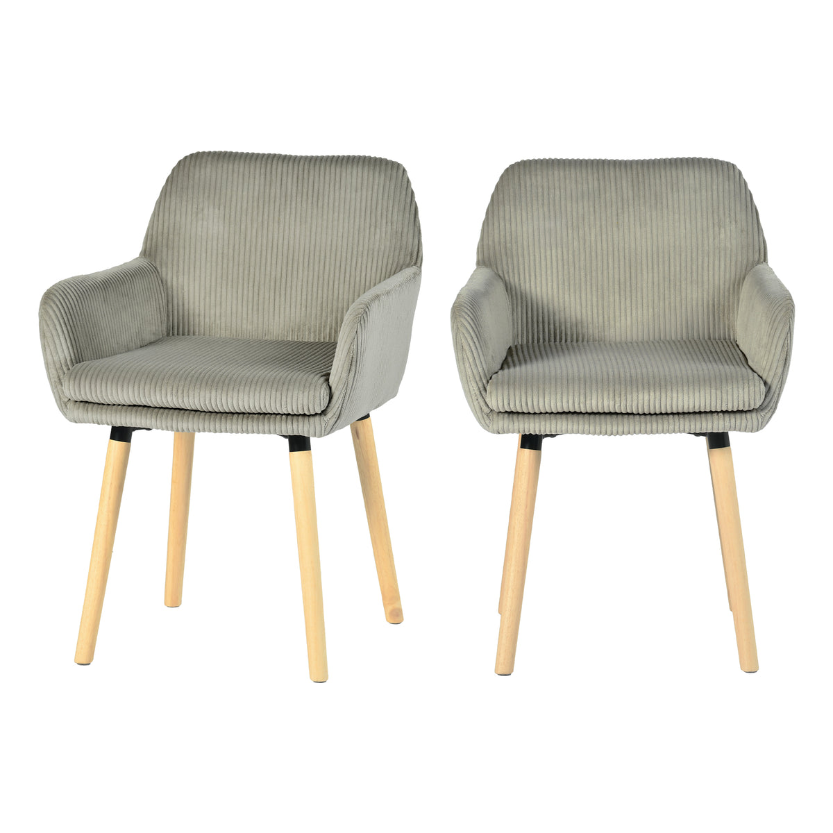 Elia - Ensemble de 2 chaises de salle à manger scandinaves en velours côtelé gris clair avec accoudoirs et pieds en bois