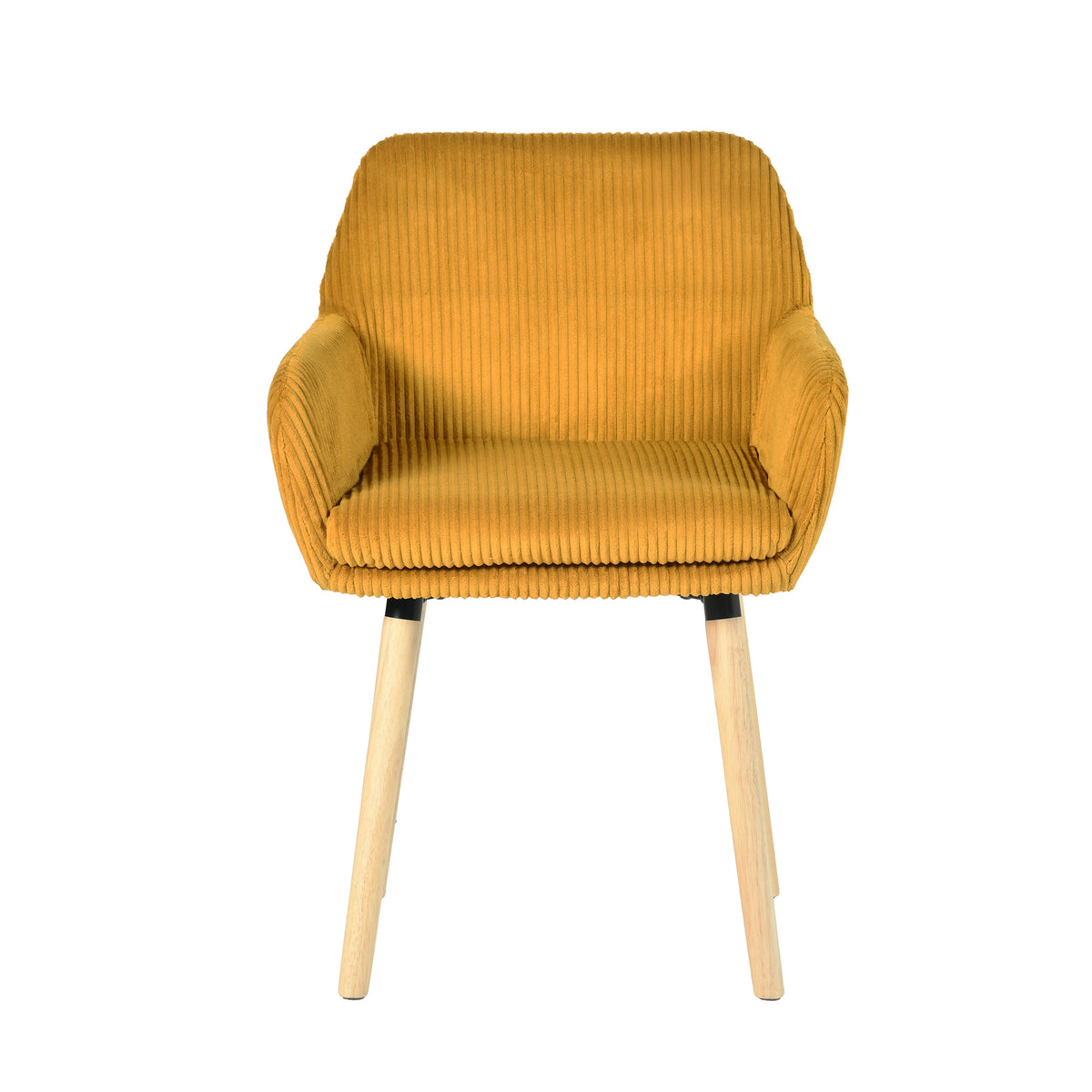 Elia - Ensemble de 2 chaises de salle à manger scandinaves en velours côtelé jaune avec accoudoirs et pieds en bois