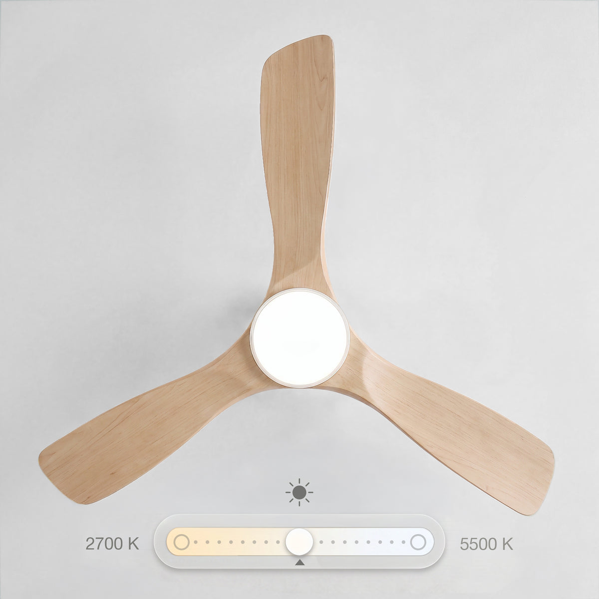 Ventilateur de plafond avec LED, 6 vitesses, Bois clair