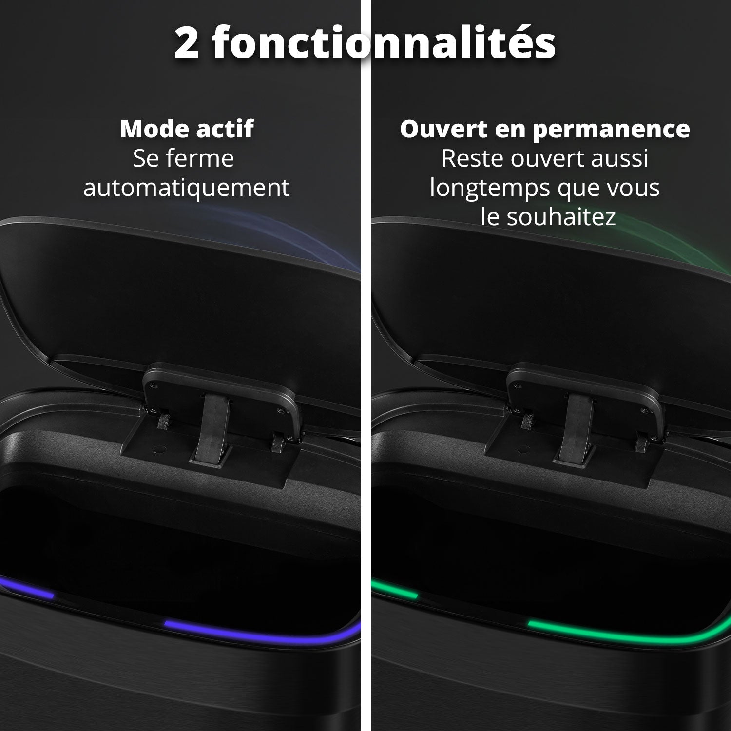 Poubelle Mira avec couvercle à fermeture douce et voyant d'état LED 50 litres Argent