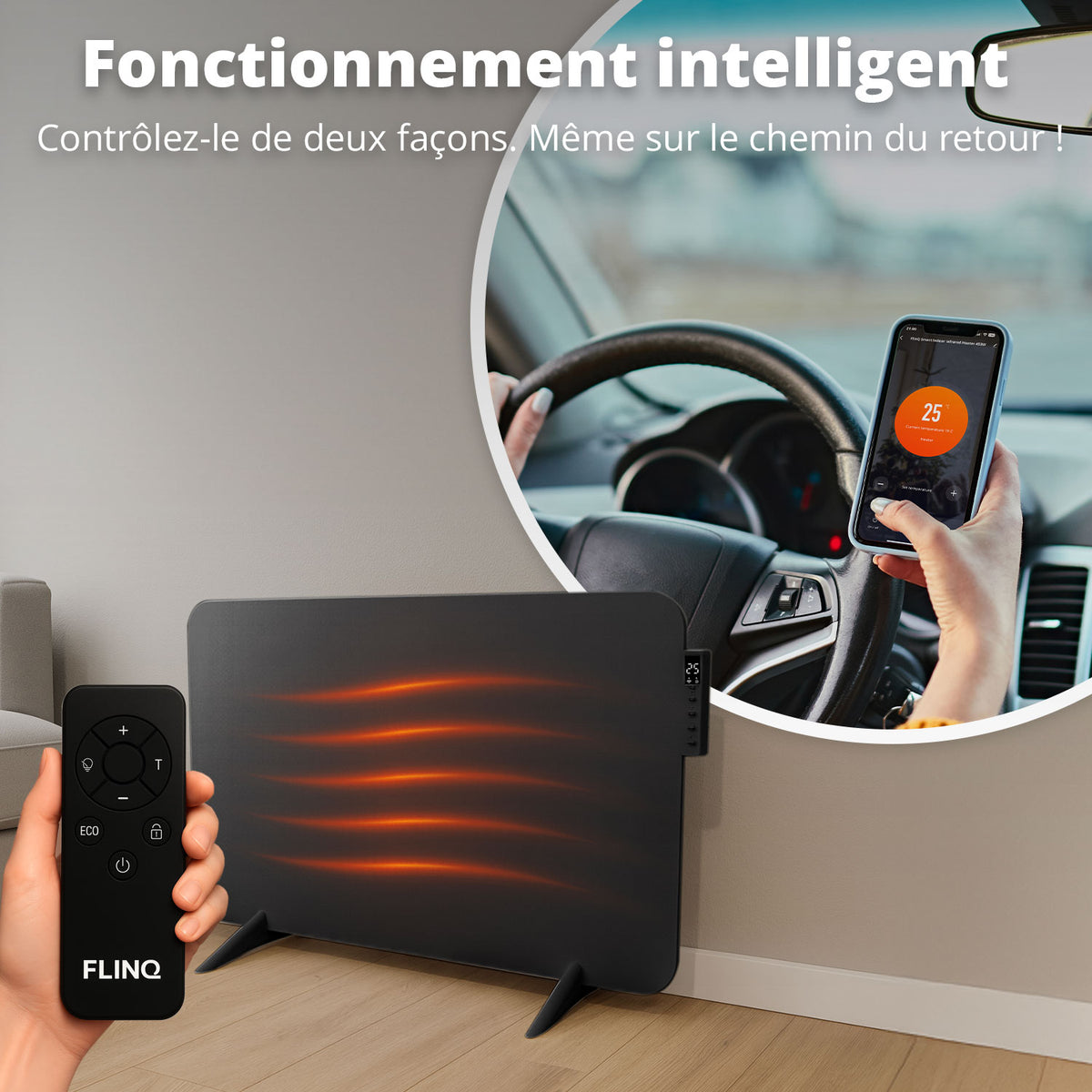 Chauffage infrarouge intelligent - Panneau chauffant électrique 450 W - Noir