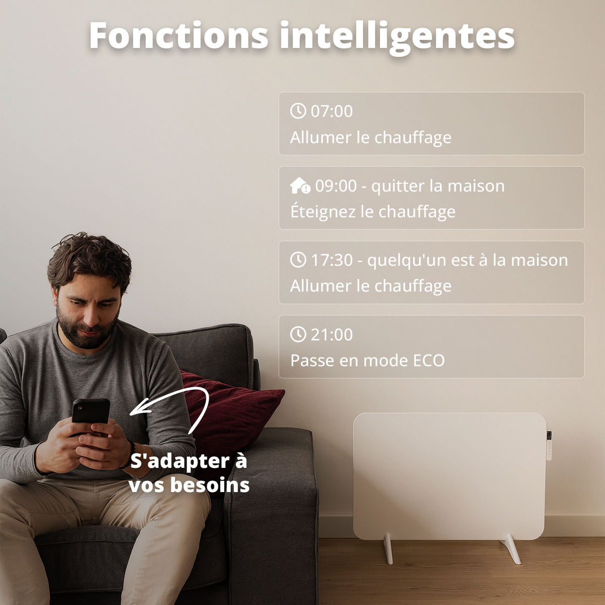 Chauffage infrarouge intelligent - Panneau chauffant électrique 450 W - Blanc