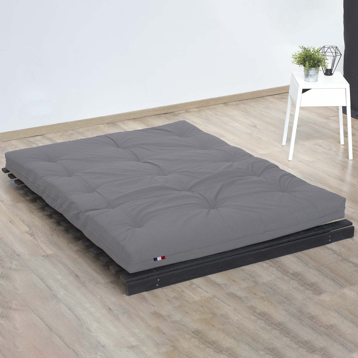 Matelas futon coton et fibres recyclés - Gris Clair - 140 x 190 cm