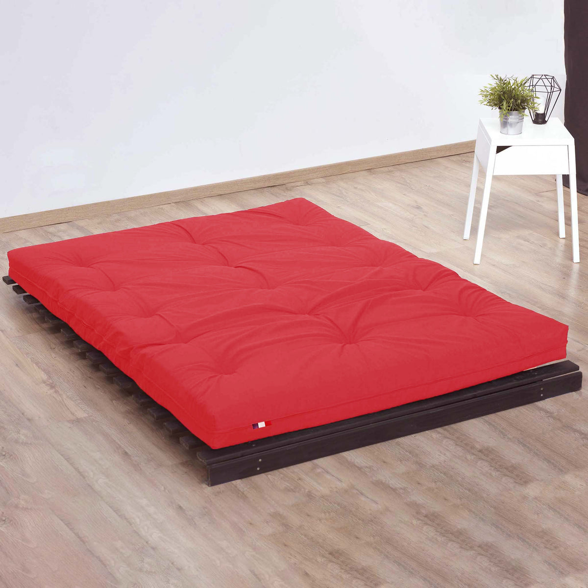 Matelas futon coton voyage enroulable, compact et fait main - Rouge - 70 X 190 cm