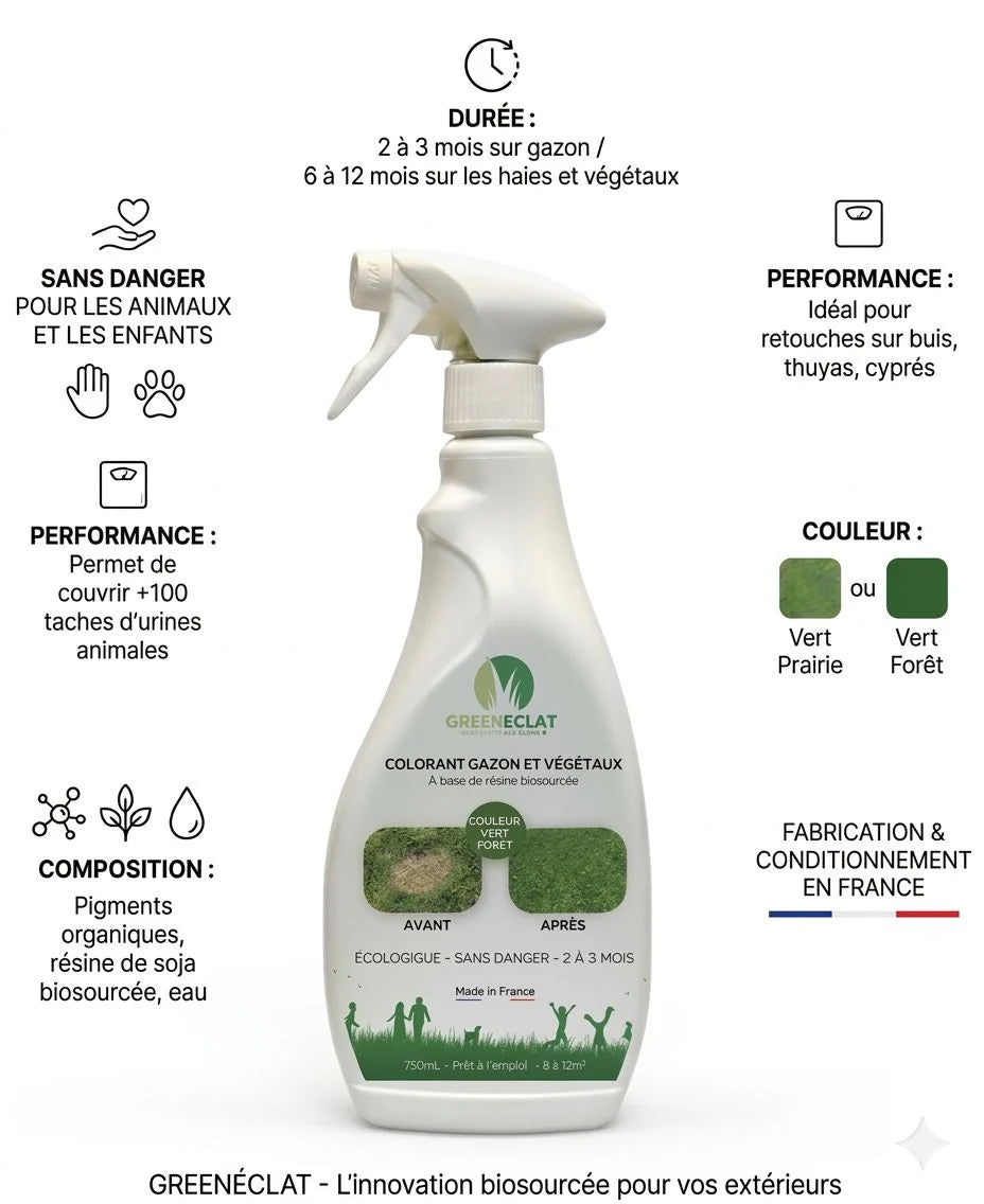 Colorant naturel gazon et thuyas vert forêt - résultat immédiat - 750ml + 2 recharges