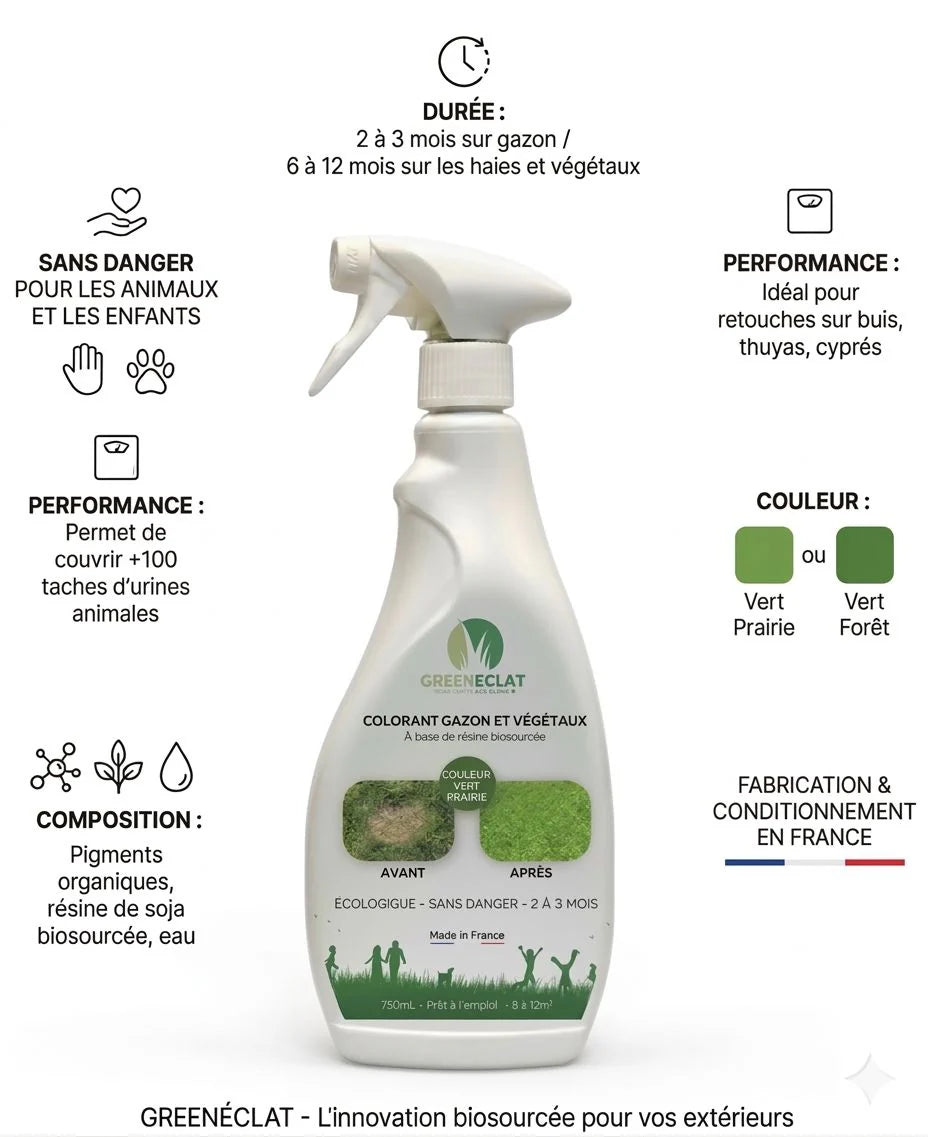 Colorant naturel gazon et buis vert prairie - résultat immédiat - 750ml + 2 recharges