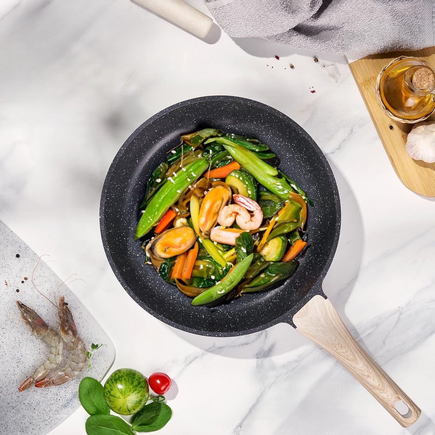 Batterie de Cuisine 15 pièces antiadhésives en Granit noir - Tous feux dont induction