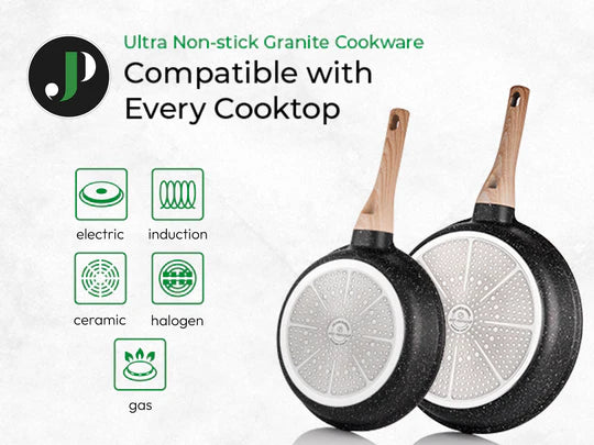 Batterie de Cuisine 14 pièces avec cuisseur à vapeur Antiadhésives en Granit noir- Tous feux dont induction