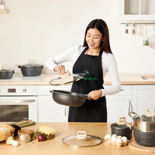 Batterie de Cuisine 14 pièces avec cuisseur à vapeur Antiadhésives en Granit noir- Tous feux dont induction