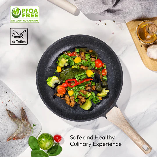 Batterie de Cuisine 14 pièces avec cuisseur à vapeur Antiadhésives en Granit noir- Tous feux dont induction
