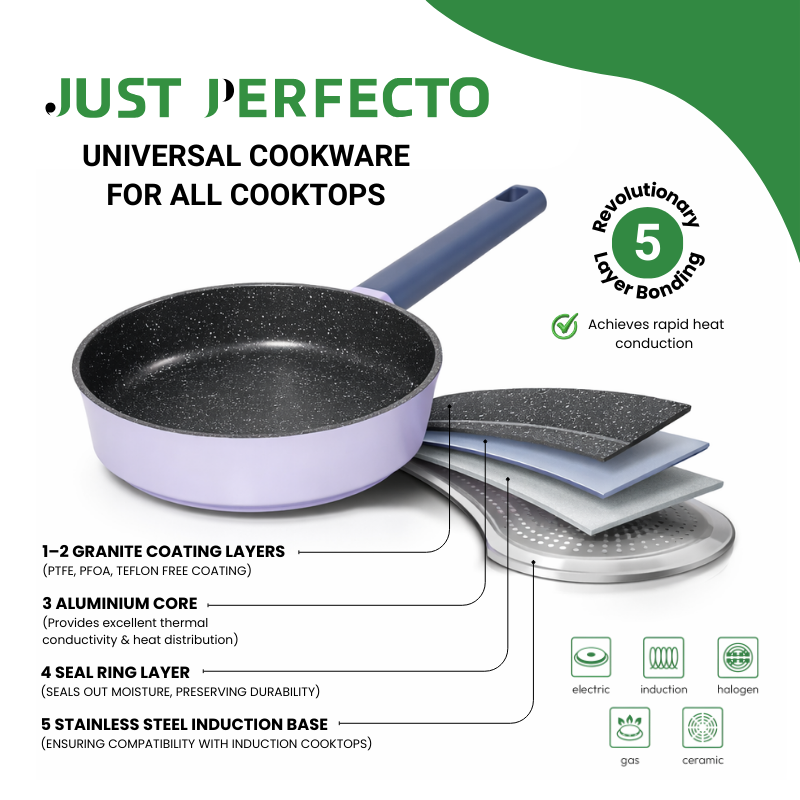 Batterie de cuisine 6 pièces à revêtement marbré avec couvercles tous feux dont induction Violet