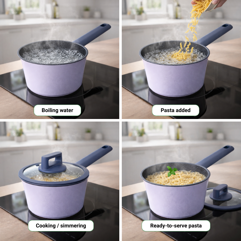 Batterie de cuisine 6 pièces à revêtement marbré avec couvercles tous feux dont induction Violet