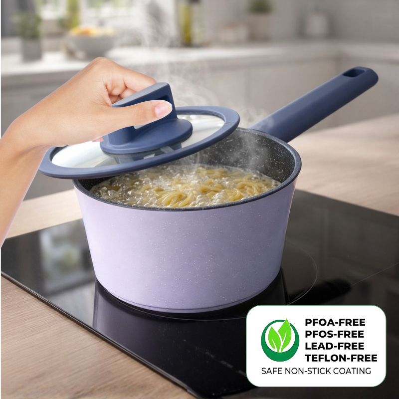 Batterie de cuisine 6 pièces à revêtement marbré avec couvercles tous feux dont induction Violet
