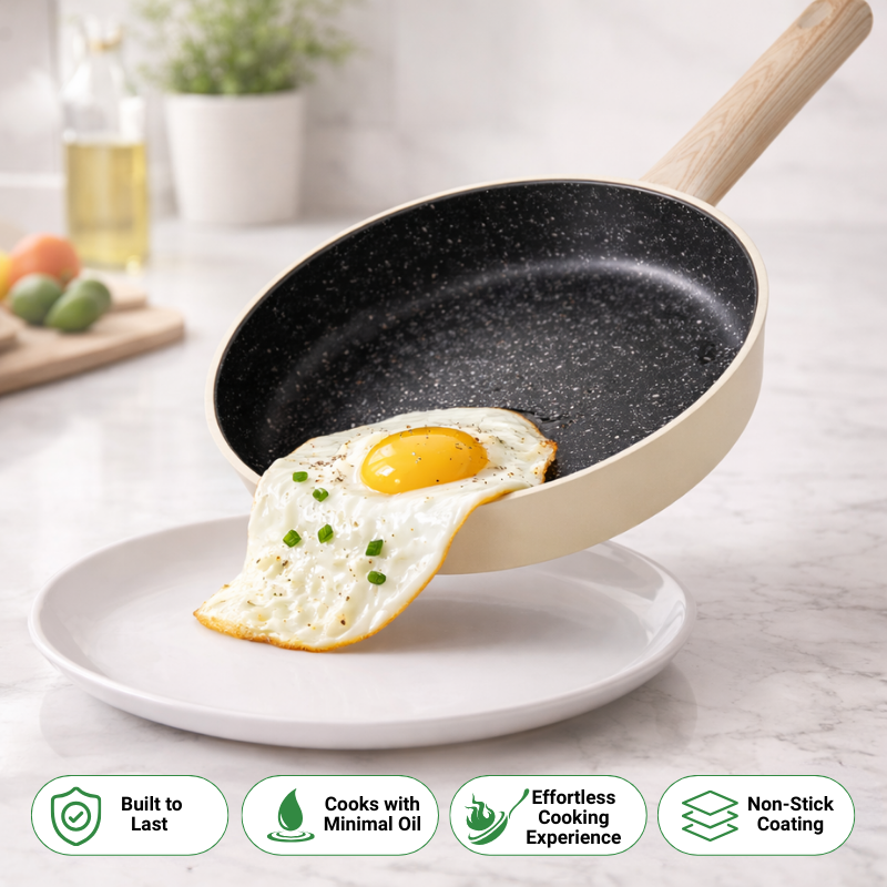Batterie de cuisine 6 pièces à revêtement marbré avec couvercles tous feux dont induction Beige