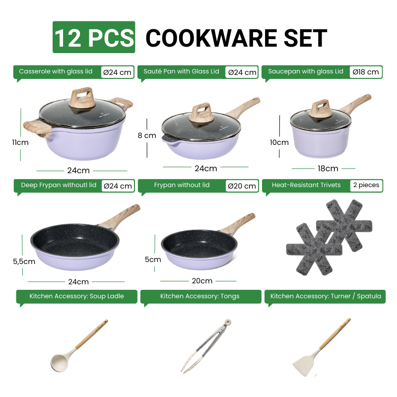 Batterie de cuisine 13 pièces Antiadhésives en Granit Violet - Tous feux dont induction