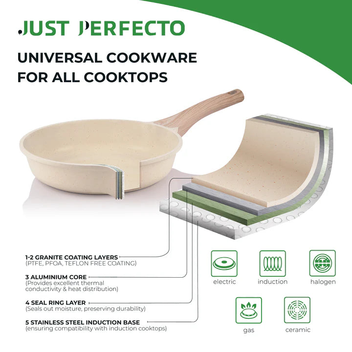 Batterie de Cuisine 15 pièces avec cuisseur à vapeur Antiadhésives en Granit beige - Tous feux dont induction