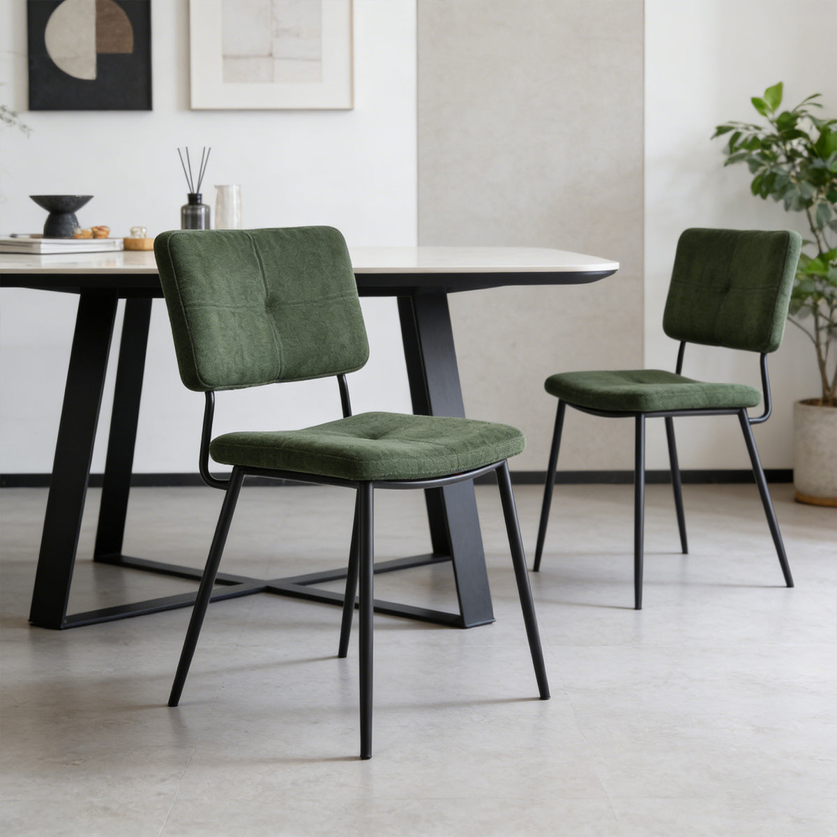 Karomi - Ensemble de 2 chaises de salle à manger industrielles en tissu vert