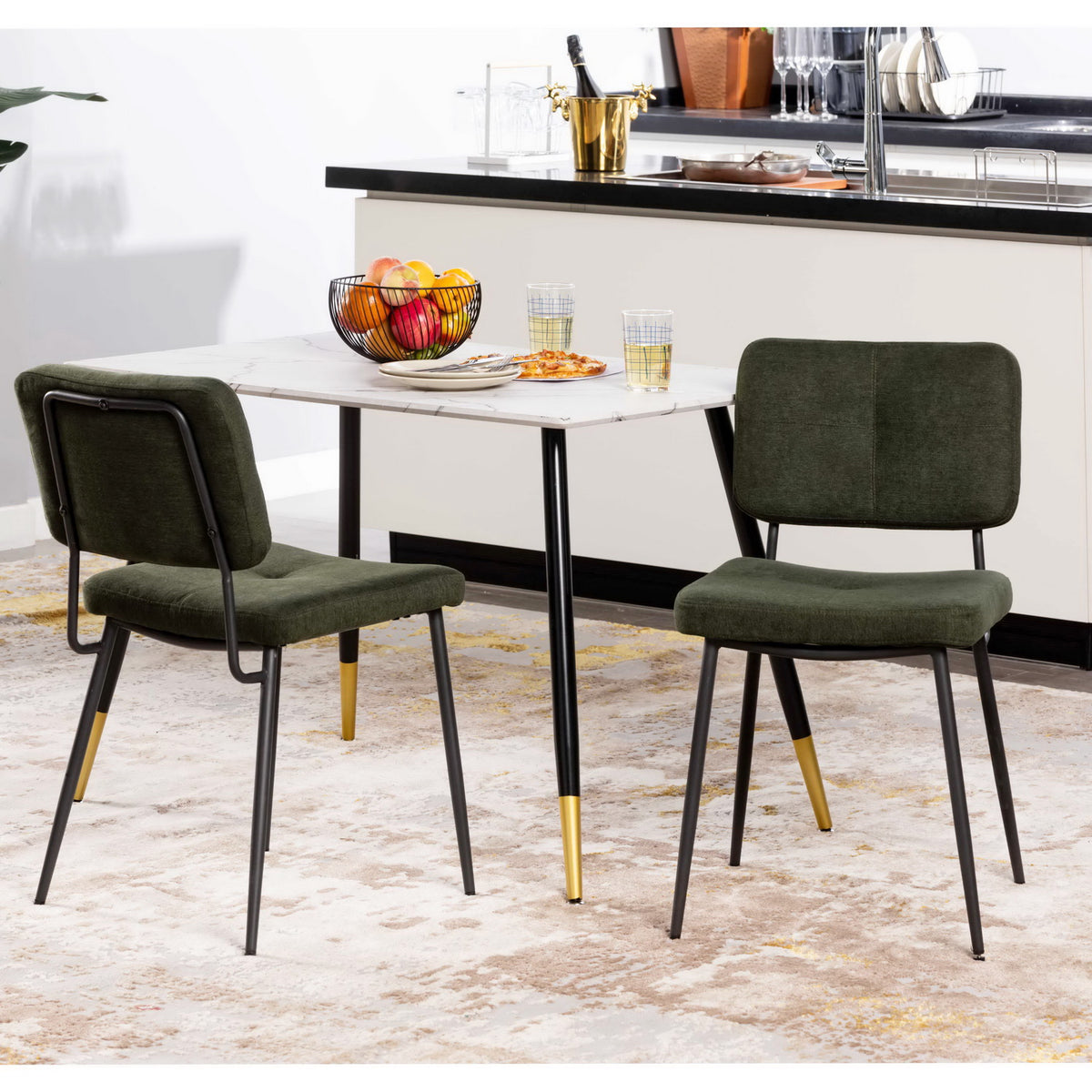 Karomi - Ensemble de 2 chaises de salle à manger industrielles en tissu vert
