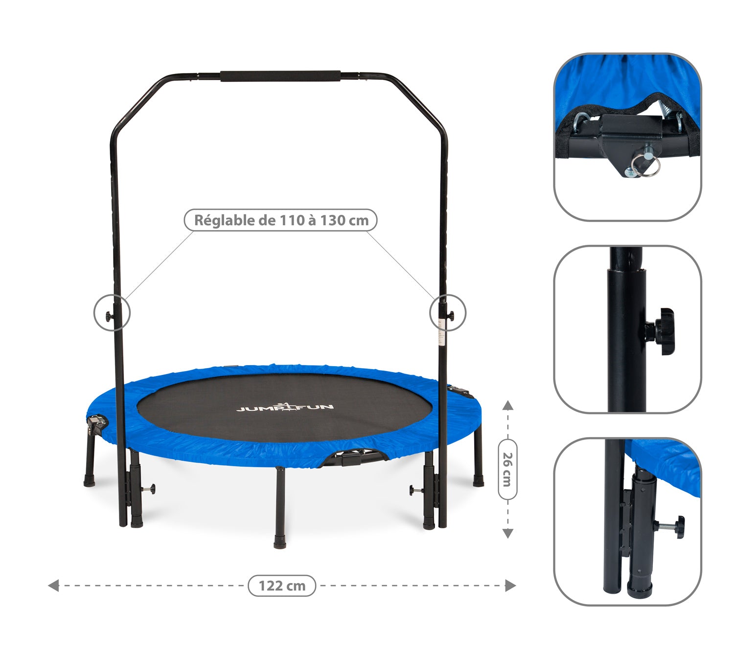 Mini Trampoline Fitness Jump4fun Pliable Door-Bar - 122cm Bleu