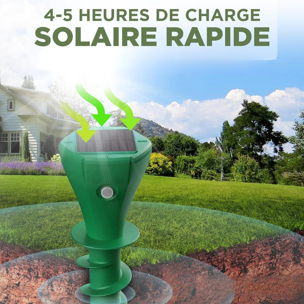 Répulsif taupes solaire étanche avec vibrations et fréquences variables pour jardin