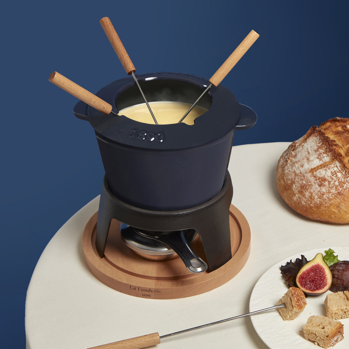 Service à fondue en fonte pour 4 personnes - Bleu