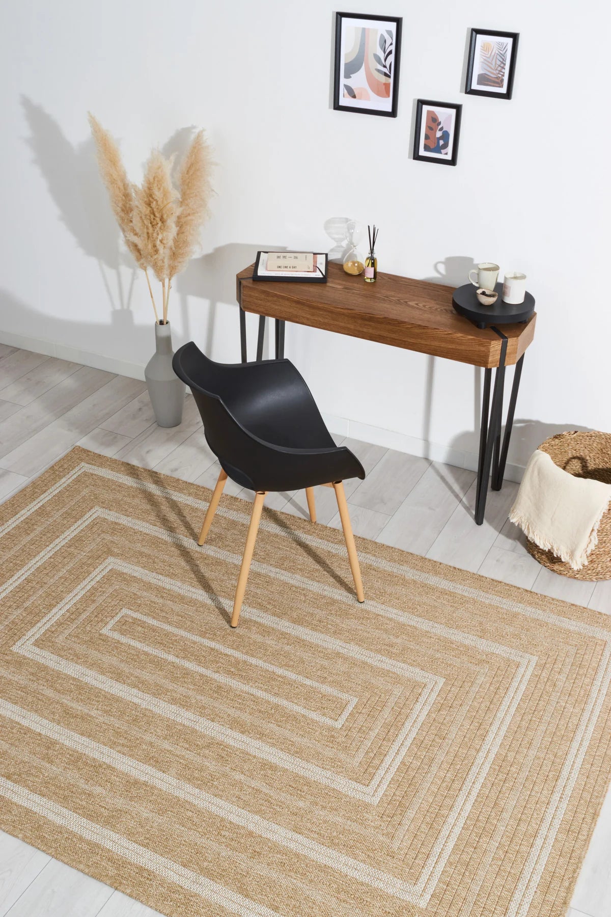 Tapis aspect jute nature motifs rectangles blanc - Nature