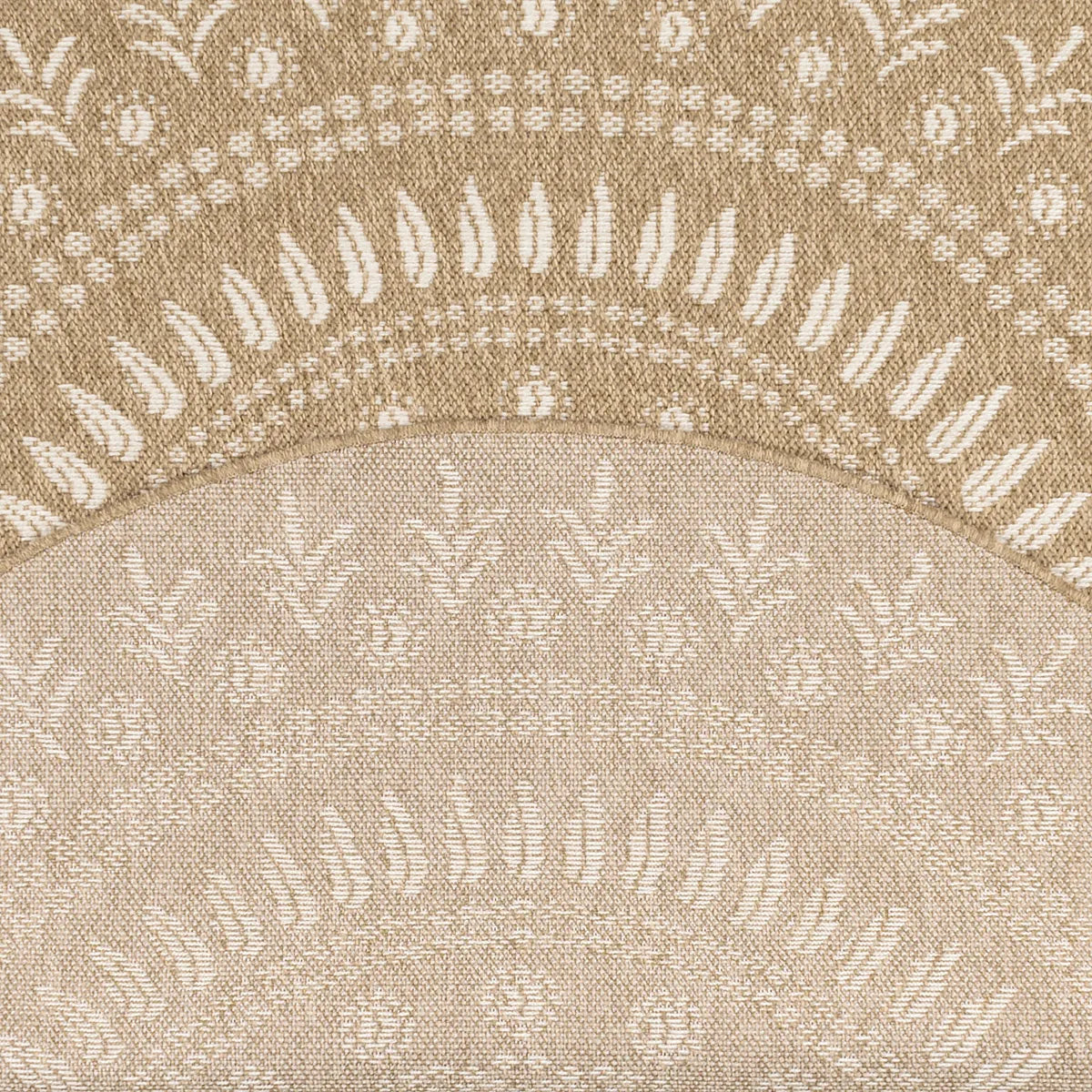 Tapis aspect jute nature motifs orientaux blancs rond - Nature