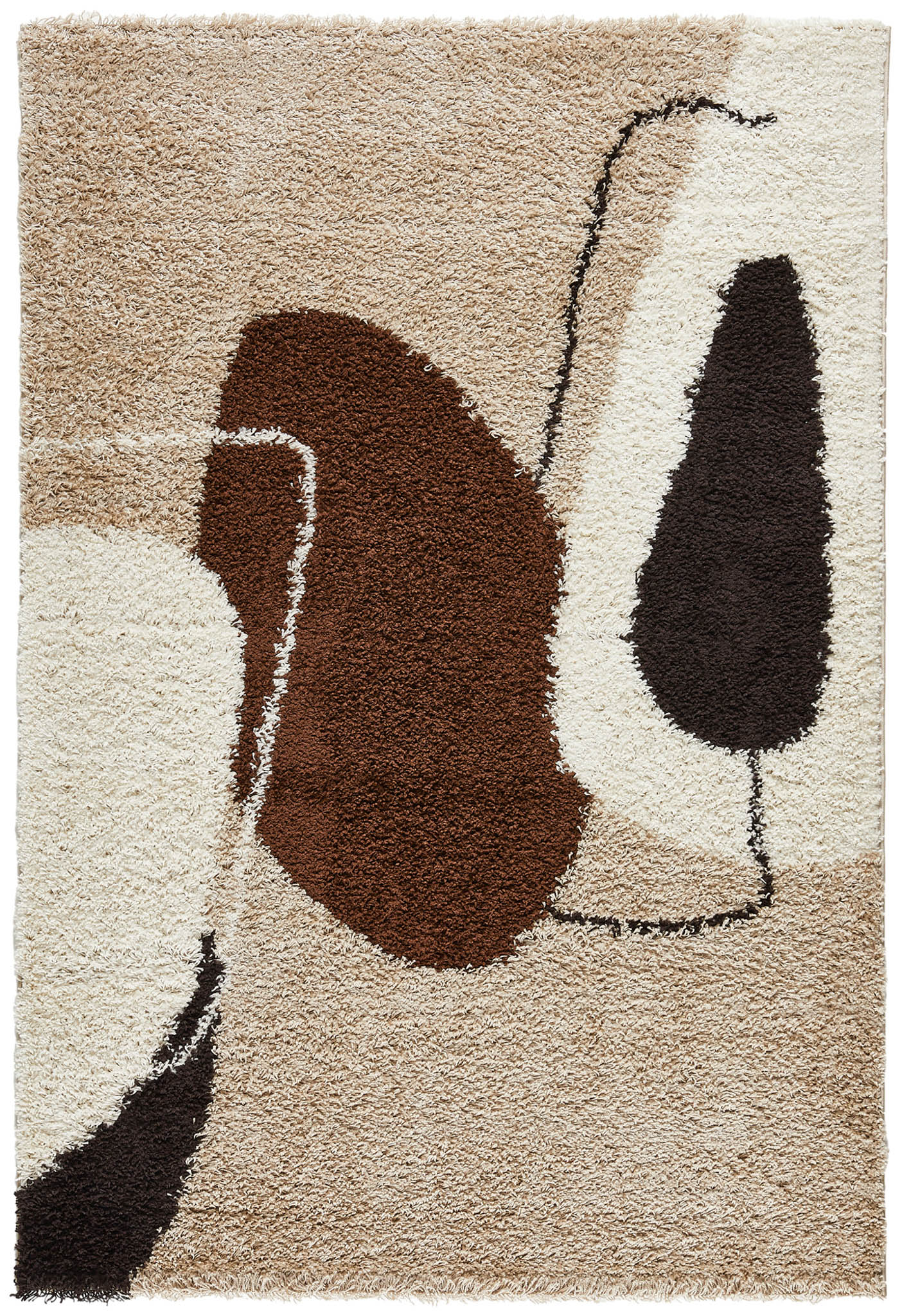 Tapis à poils longs motifs artistiques marron, beige, café et crème - Palerme 80X140 cm