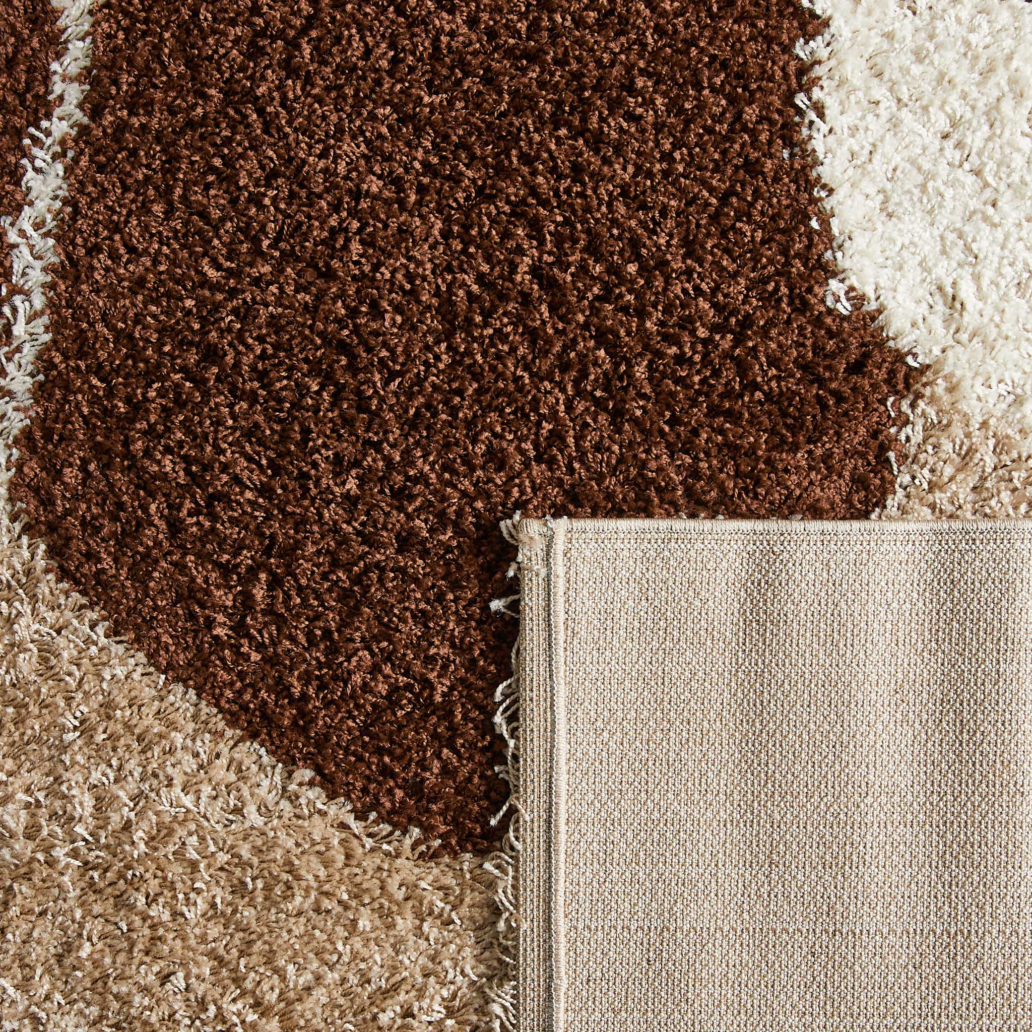 Tapis à poils longs motifs artistiques marron, beige, café et crème - Palerme 80X140 cm