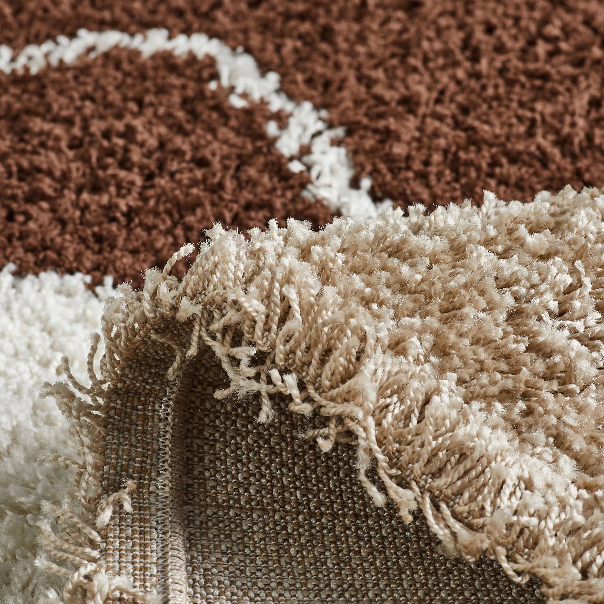 Tapis à poils longs motifs artistiques marron, beige, café et crème - Palerme 80X140 cm