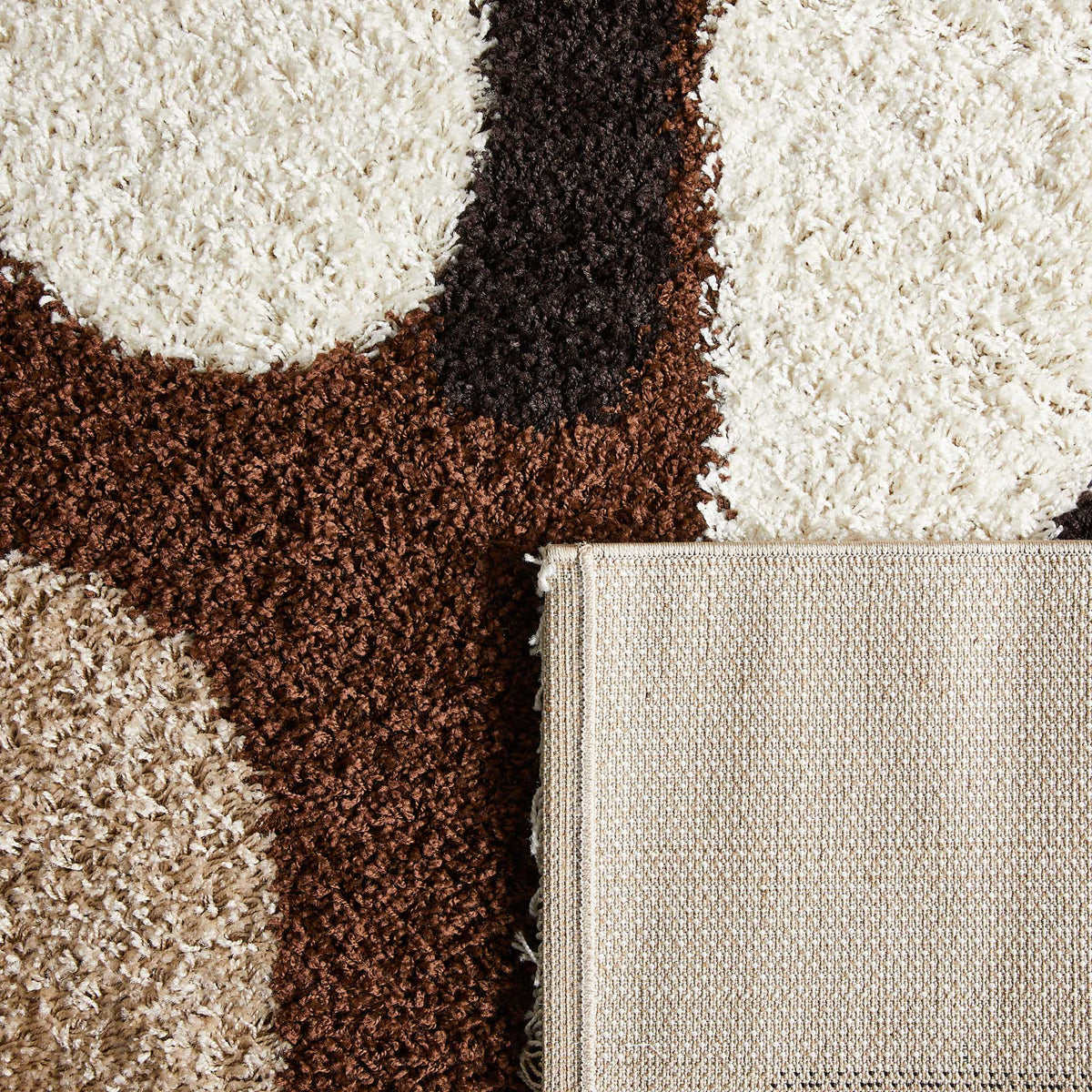 Tapis à poils longs motifs abstraits de couleur marron, beige, café et crème - Palerme